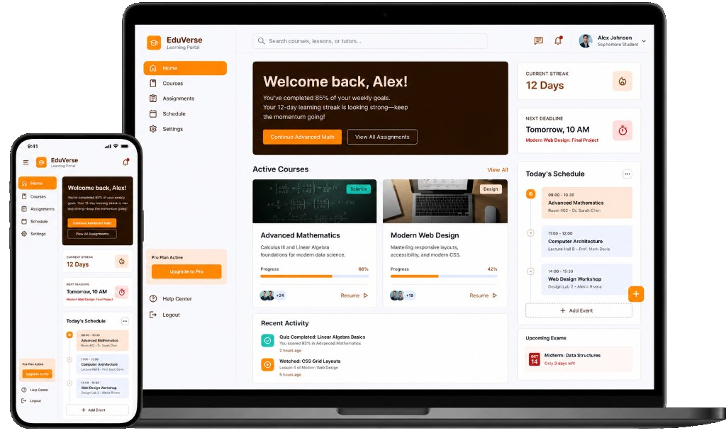 EduVerse learning platform mockup
